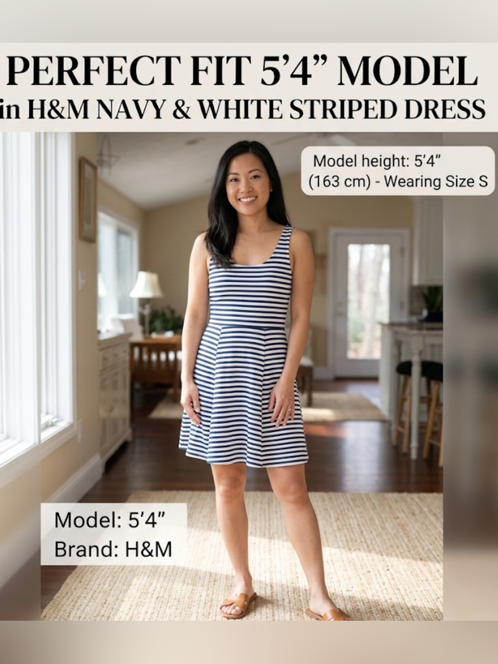 H&M Navy and White Striped Scoop Neck Mini Dress